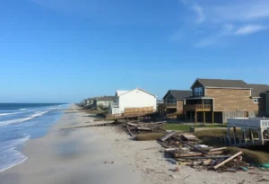 Collapsed beachfront homes in Buxton, North Carolina