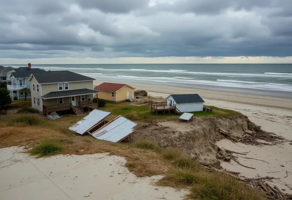Homes collapsing into the ocean in Buxton, North Carolina due to coastal erosion