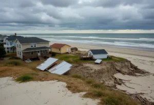 Homes collapsing into the ocean in Buxton, North Carolina due to coastal erosion