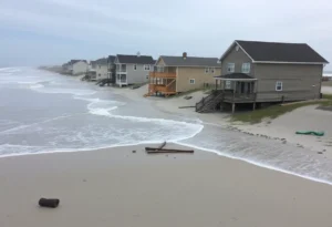 Collapsed oceanfront vacation homes in Buxton, North Carolina