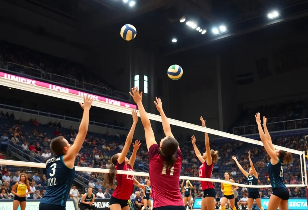East Carolina volleyball team competing in a match