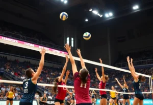 East Carolina volleyball team competing in a match