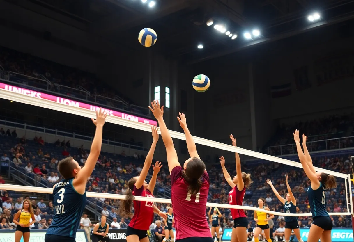 East Carolina volleyball team competing in a match