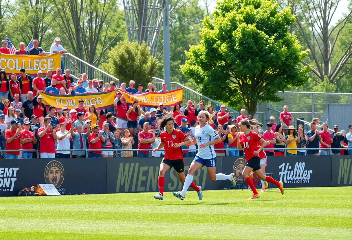 Players from ECU women's soccer competing in a match