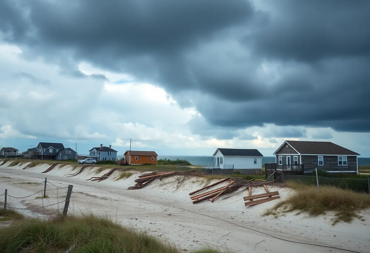 Coastal erosion in Buxton, North Carolina, with collapsed homes