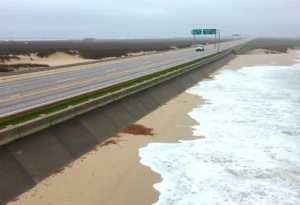 Ocean overwash on Highway 12 in the Outer Banks