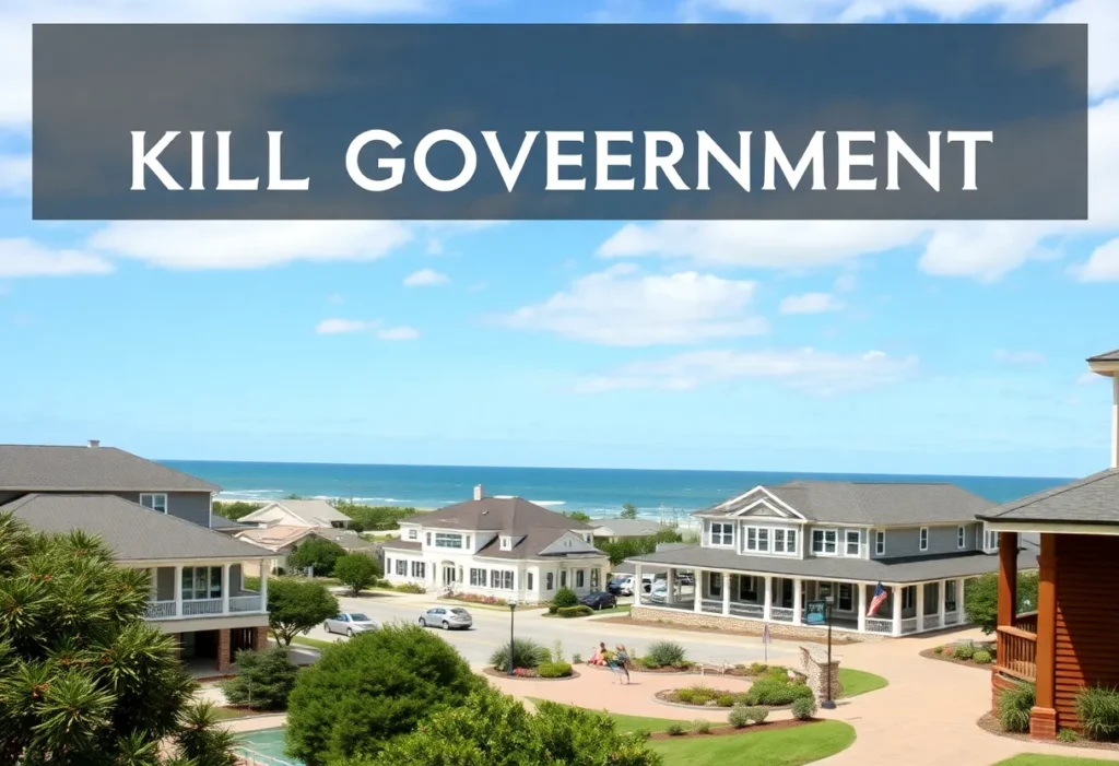 Scenic view of Kill Devil Hills with local buildings and community areas.