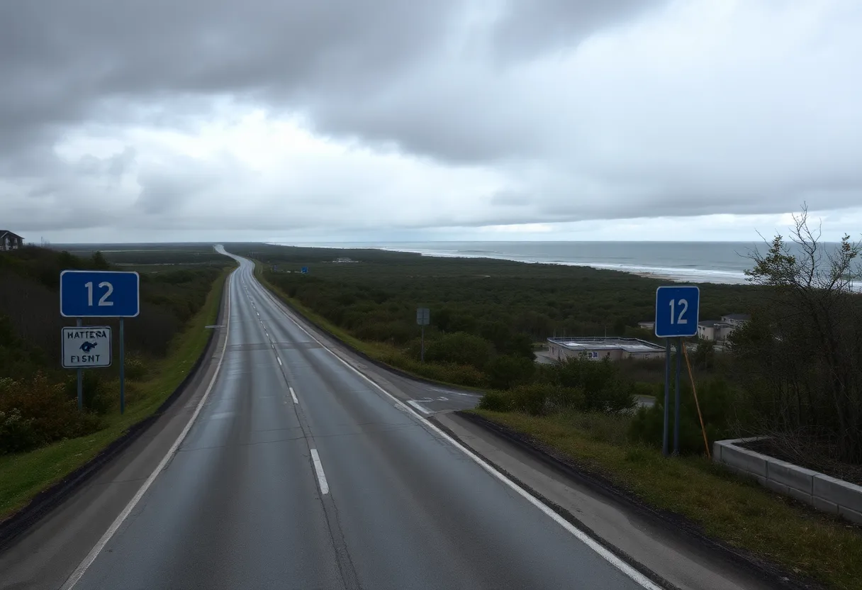 N.C. Highway 12 in Hatteras showing road conditions post-nor’easter.