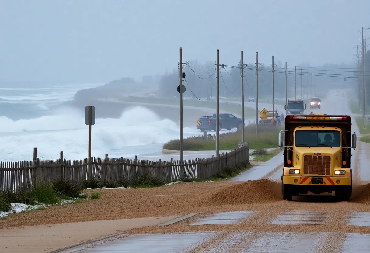 Nor'easter causing coastal flooding and road closures in Outer Banks NC