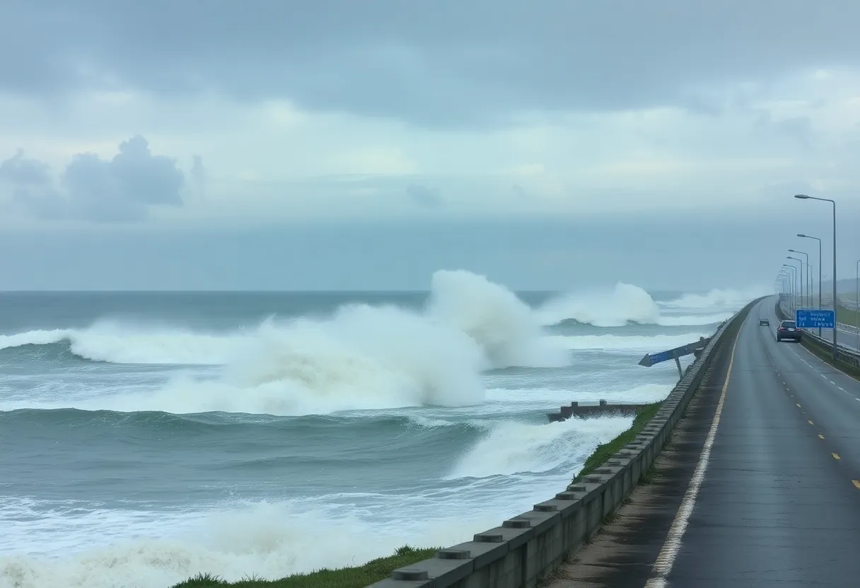 Flooded section of Highway 12 on Ocracoke Island due to severe weather