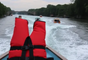 Boaters navigating Oregon Inlet with a focus on safety gear