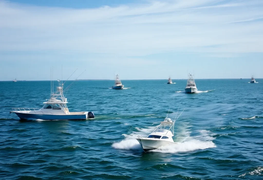 Fishing boats navigating the Oregon Inlet