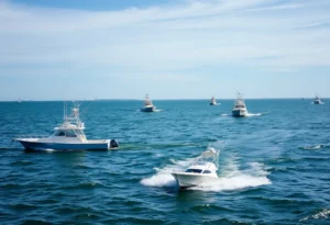 Fishing boats navigating the Oregon Inlet