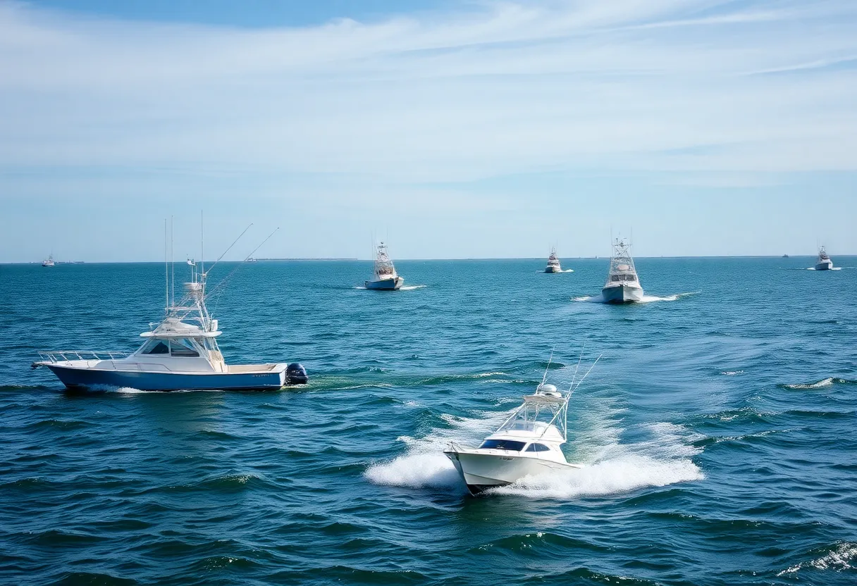 Fishing boats navigating the Oregon Inlet