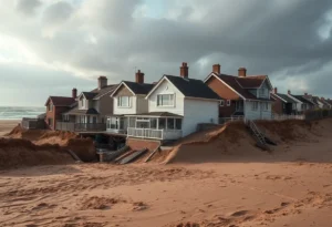 Collapsed houses on the beach in Outer Banks