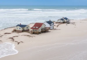 Collapsed houses along the Outer Banks beach in Buxton, North Carolina