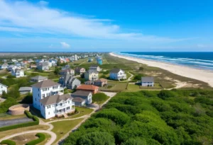 Scenic view of Outer Banks housing amidst tourists