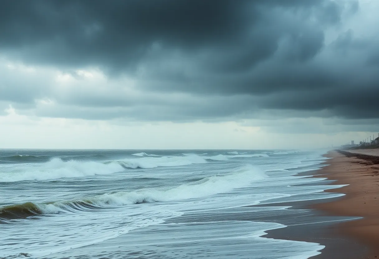 High waves crashing on the Outer Banks shore during Hurricane Erin