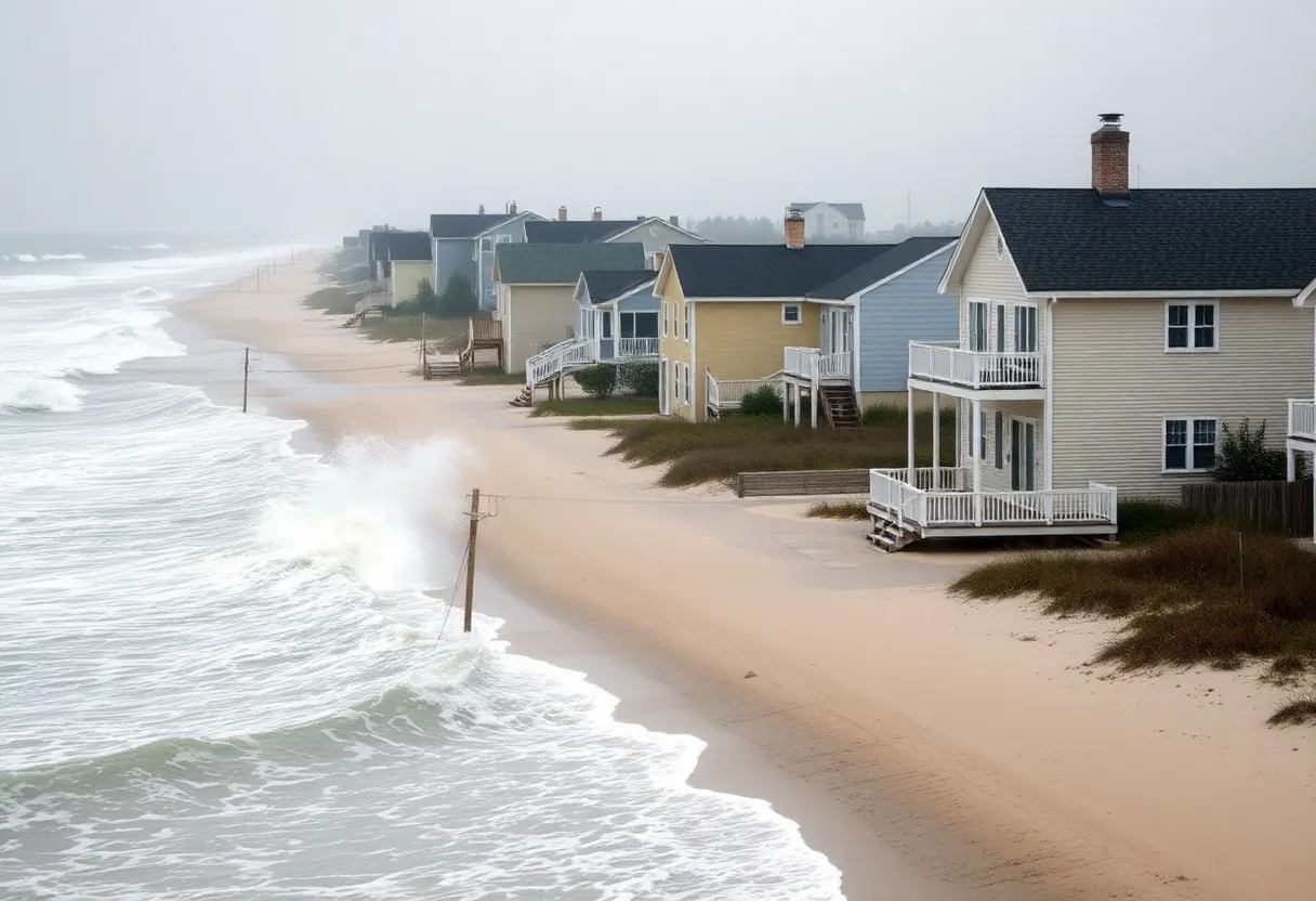Heavy waves and coastal flooding in Outer Banks, North Carolina