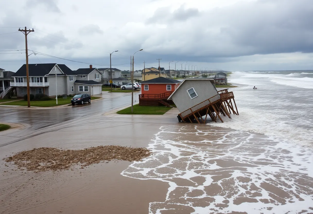 Flooded streets and collapsed homes in the Outer Banks