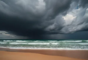 Stormy beach scene ahead of Hurricane Erin