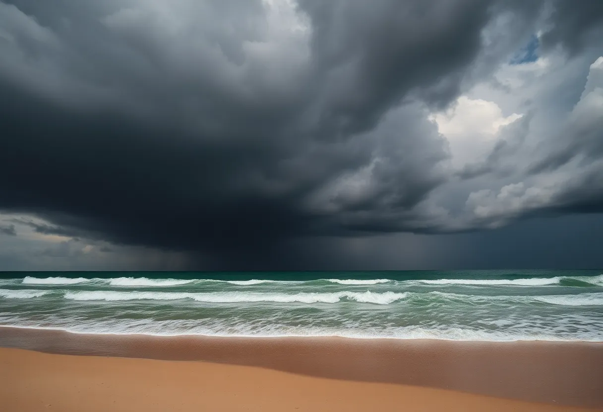 Stormy beach scene ahead of Hurricane Erin