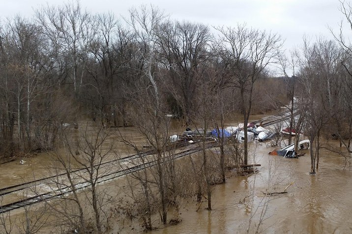 Floodwater covering a wooded area